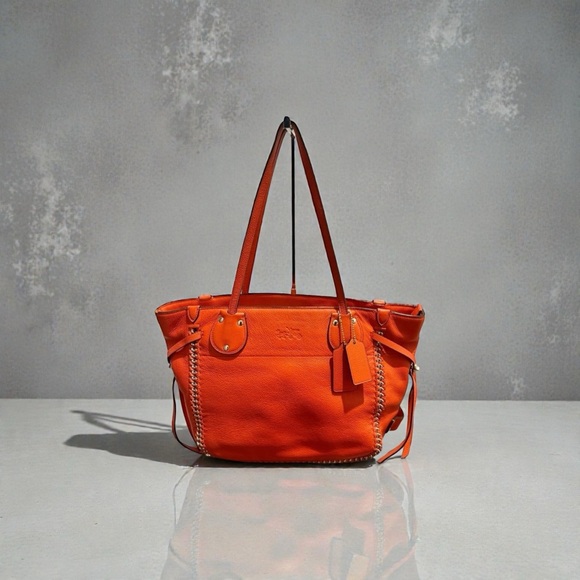 Coach Tatum Orange Leather Whiplash Tote Handbag Bag Purse F34398 Rare - Picture 2 of 15